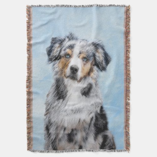 Miniature American Shepherd Painting _ Dog Art Throw Blanket