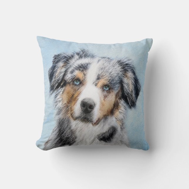 Miniature American Shepherd Painting - Dog Art Throw Pillow (Front)