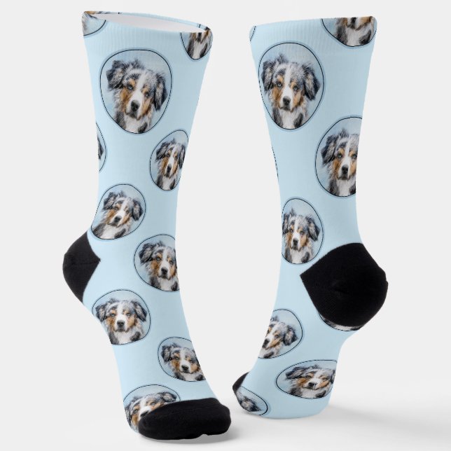 Miniature American Shepherd Painting MAS Dog Art Socks (Angled)
