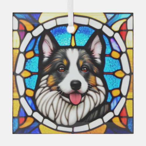 Miniature American Shepherd Stained Glass  Glass Ornament
