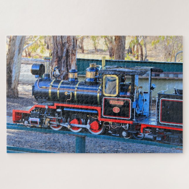 Miniature black steam train engine  jigsaw puzzle (Horizontal)