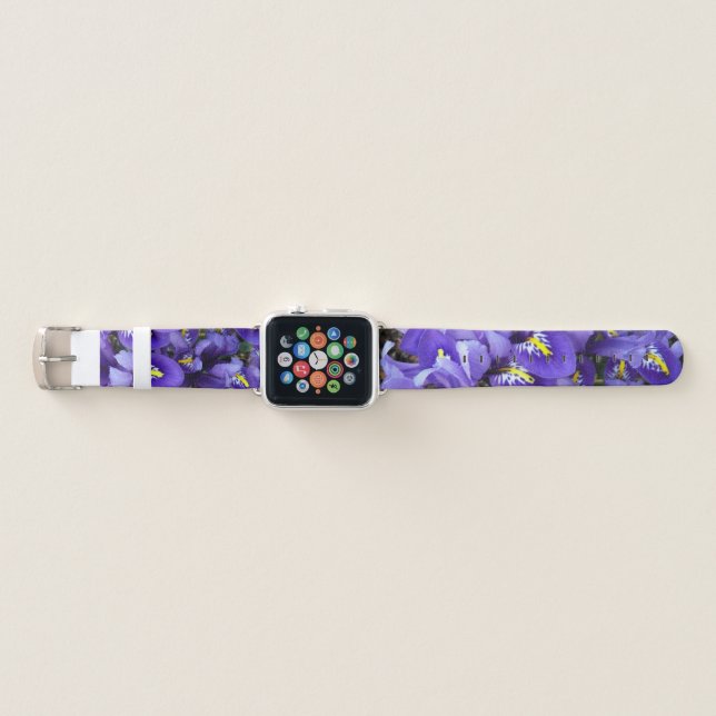 Miniature Blue Irises Spring Floral Apple Watch Band (Front)