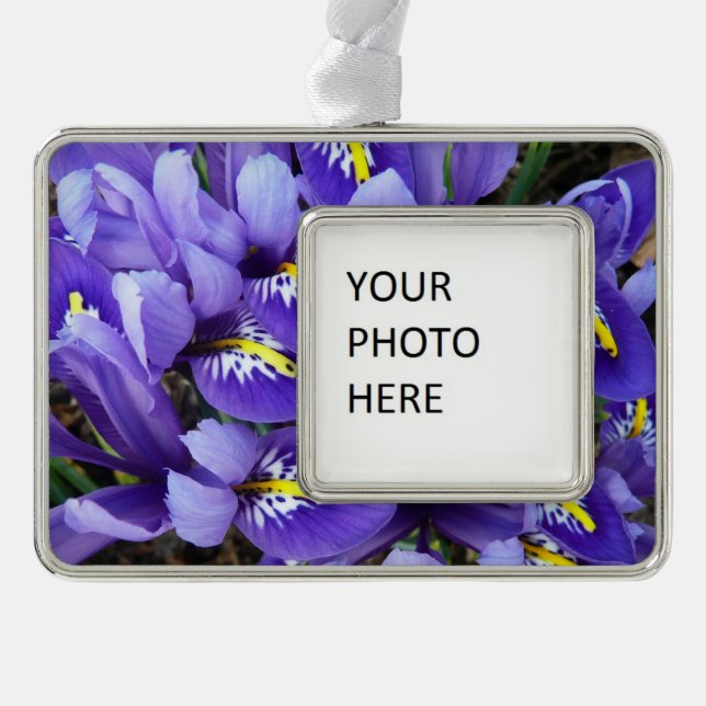 Miniature Blue Irises Spring Floral Christmas Ornament (Front)