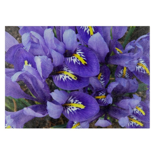 Miniature Blue Irises Spring Floral Cutting Board (Front)