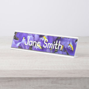 Miniature Blue Irises Spring Floral Desk Name Plate