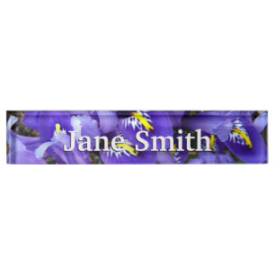 Miniature Blue Irises Spring Floral Desk Name Plate