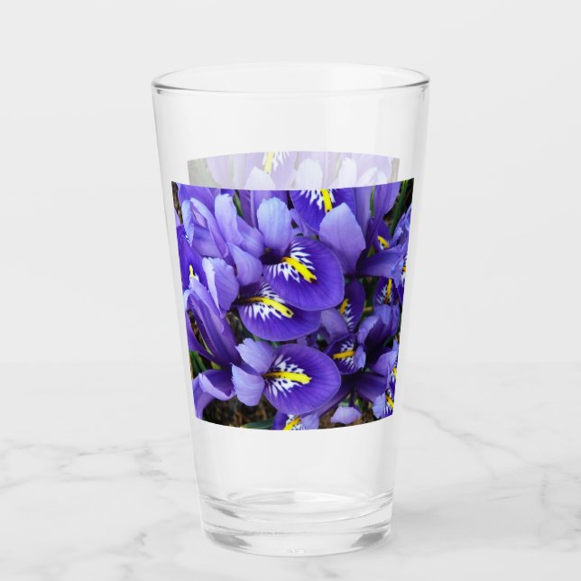 Miniature Blue Irises Spring Floral Glass (Front)