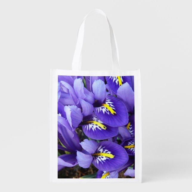 Miniature Blue Irises Spring Floral Grocery Bag (Front)
