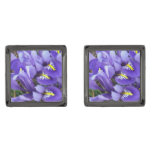 Miniature Blue Irises Spring Floral Gunmetal Finish Cufflinks