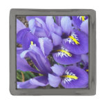 Miniature Blue Irises Spring Floral Gunmetal Finish Lapel Pin