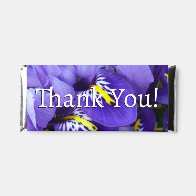 Miniature Blue Irises Spring Floral Hershey Bar Favors (Front)