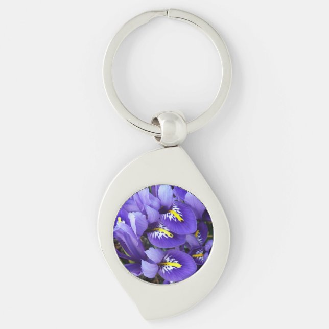 Miniature Blue Irises Spring Floral Keychain (Front)