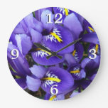 Miniature Blue Irises Spring Floral Large Clock