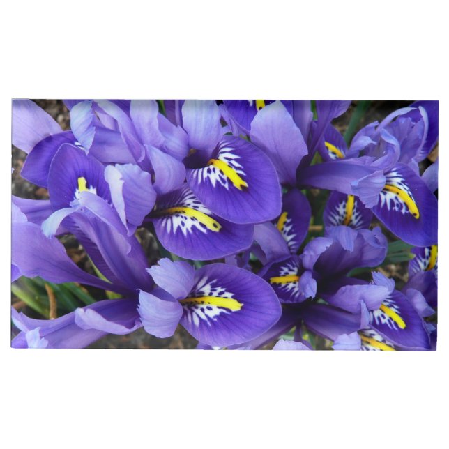 Miniature Blue Irises Spring Floral Place Card Holder (Front)