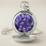Miniature Blue Irises Spring Floral Pocket Watch