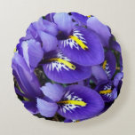 Miniature Blue Irises Spring Floral Round Pillow