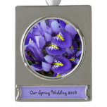 Miniature Blue Irises Spring Floral Silver Plated Banner Ornament