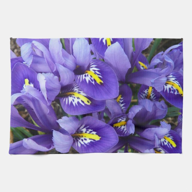 Miniature Blue Irises Spring Floral Towel (Horizontal)