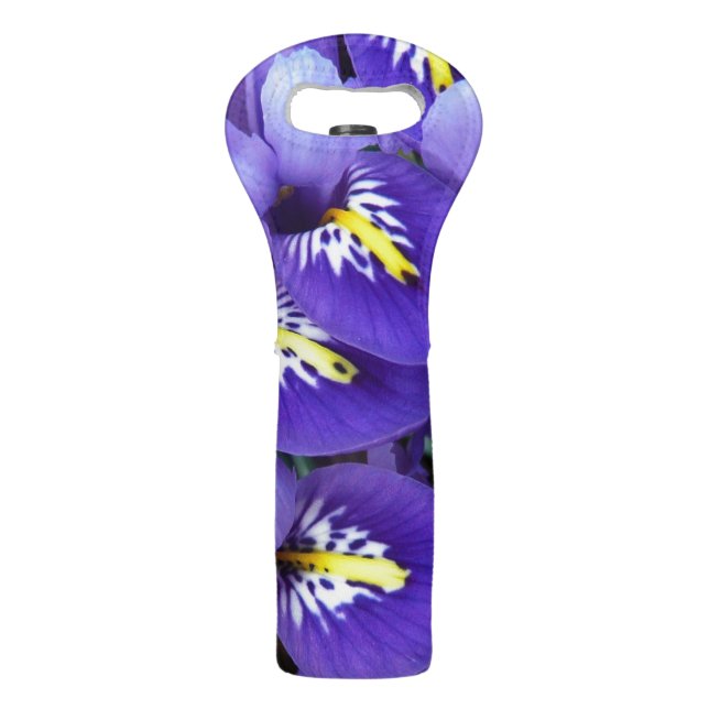 Miniature Blue Irises Spring Floral Wine Bag (Front)