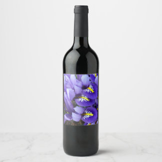 Miniature Blue Irises Spring Floral Wine Label