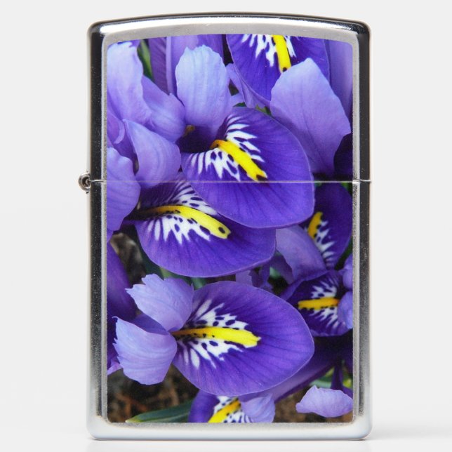 Miniature Blue Irises Spring Floral Zippo Lighter (Front)