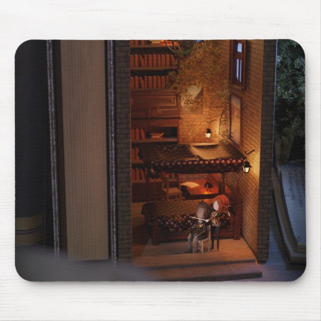 Miniature book nook diorama - enemies to lovers mouse pad (Front)
