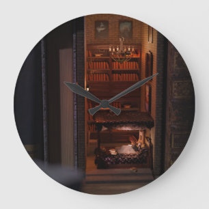 Miniature book nook diorama - reading in bed large clock