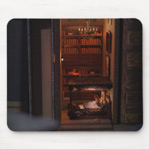 Miniature book nook diorama - reading in bed mouse pad