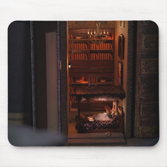 Miniature book nook diorama - reading in bed mouse pad (Front)