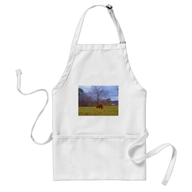 Miniature brown horse blustery sky adult apron (Front)
