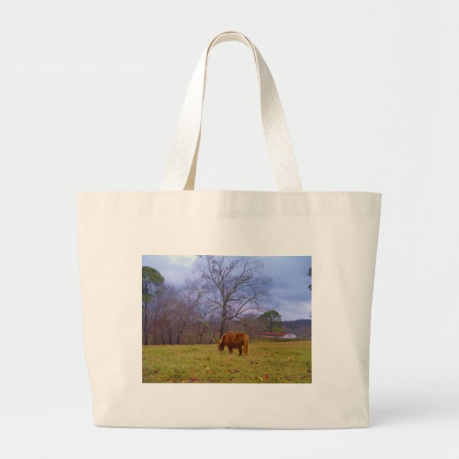 Miniature brown horse blustery sky large tote bag (Front)