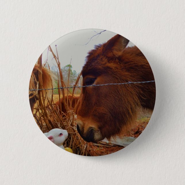 Miniature Brown horse & Easter Bunny Button (Front)