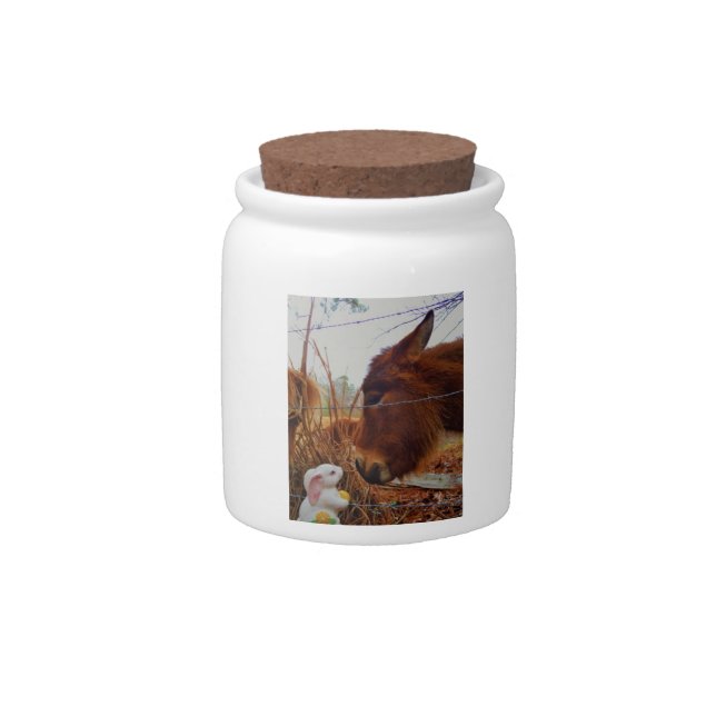 Miniature Brown horse & Easter Bunny Candy Jar (Front)