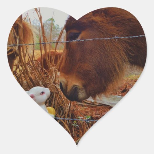 Miniature Brown horse  Easter Bunny Heart Sticker