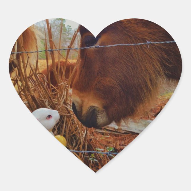 Miniature Brown horse & Easter Bunny Heart Sticker (Front)