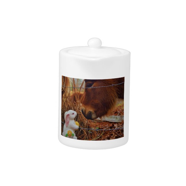 Miniature Brown horse & Easter Bunny Teapot (Front)