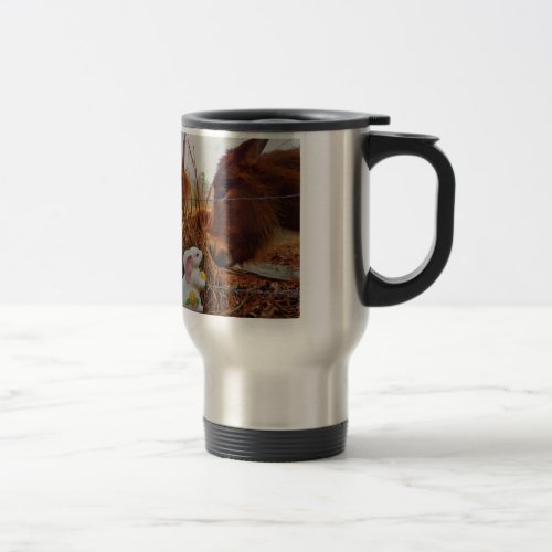 Miniature Brown horse  Easter Bunny Travel Mug