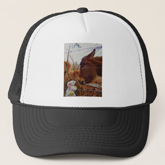 Miniature Brown horse & Easter Bunny Trucker Hat (Front)