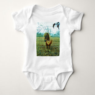 Miniature Brown horse Valentine Heart Baby Bodysuit