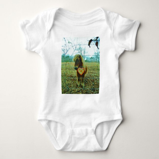 Miniature Brown horse Valentine Heart Baby Bodysuit (Front)