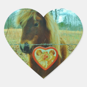 Miniature Brown horse Valentine Heart Heart Sticker