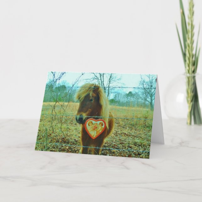 Miniature Brown horse Valentine Heart Holiday Card (Front)