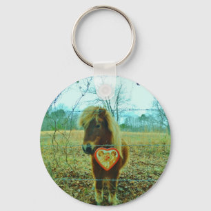 Miniature Brown horse Valentine Heart Keychain
