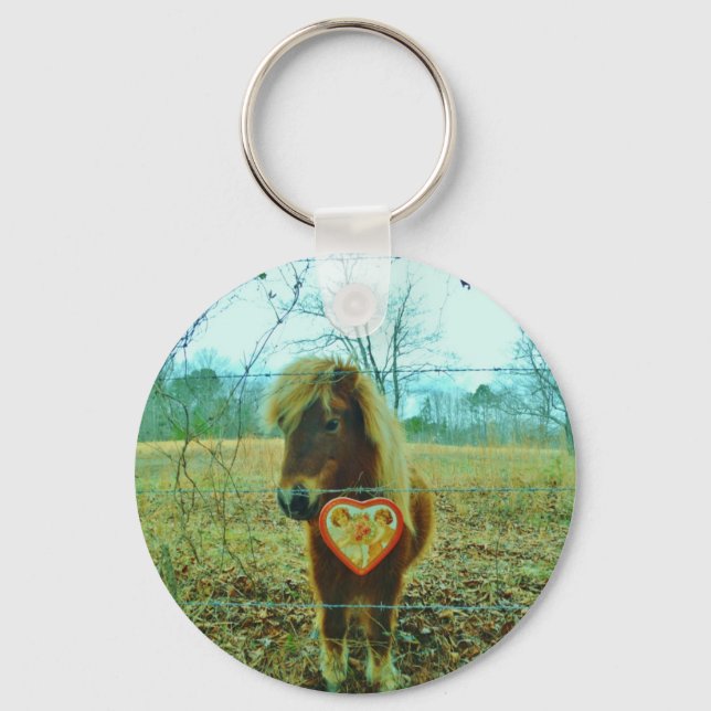 Miniature Brown horse Valentine Heart Keychain (Front)