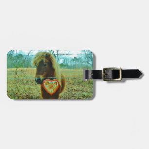 Miniature Brown horse Valentine Heart Luggage Tag