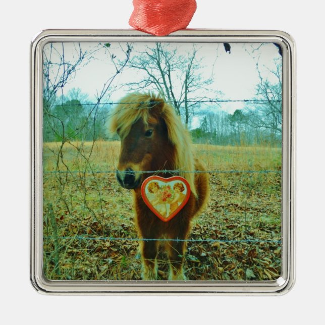 Miniature Brown horse Valentine Heart Metal Ornament (Front)
