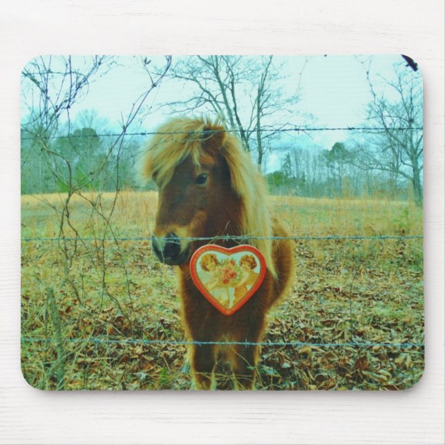 Miniature Brown horse Valentine Heart Mouse Pad (Front)