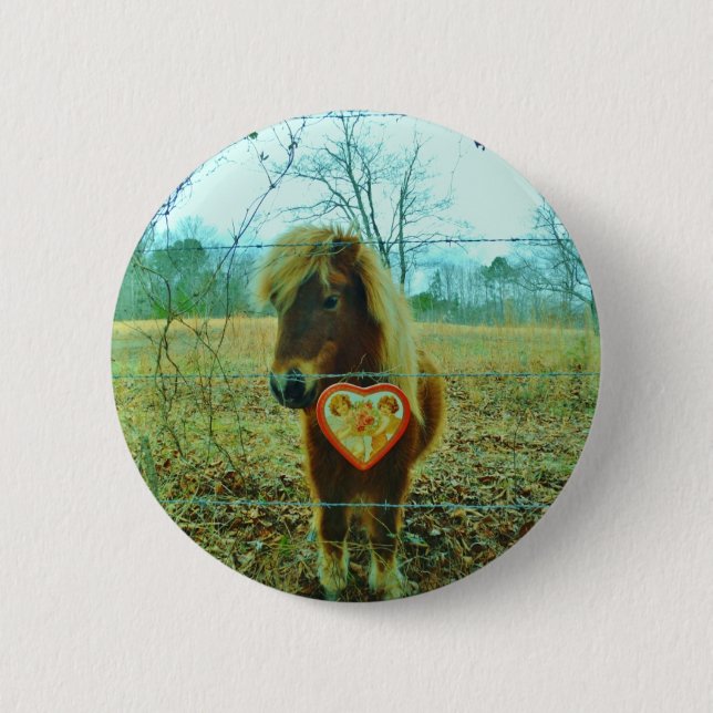 Miniature Brown horse Valentine Heart Pinback Button (Front)