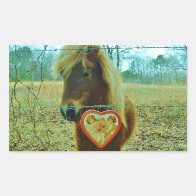 Miniature Brown horse Valentine Heart Rectangular Sticker (Front)