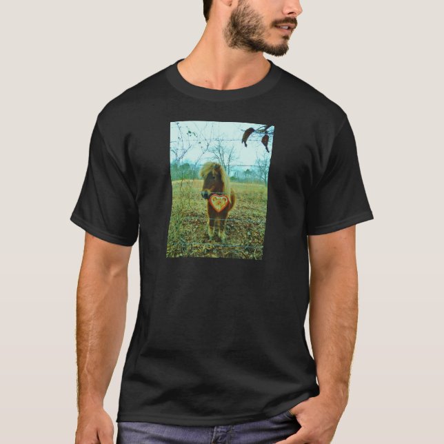 Miniature Brown horse Valentine Heart T-Shirt (Front)